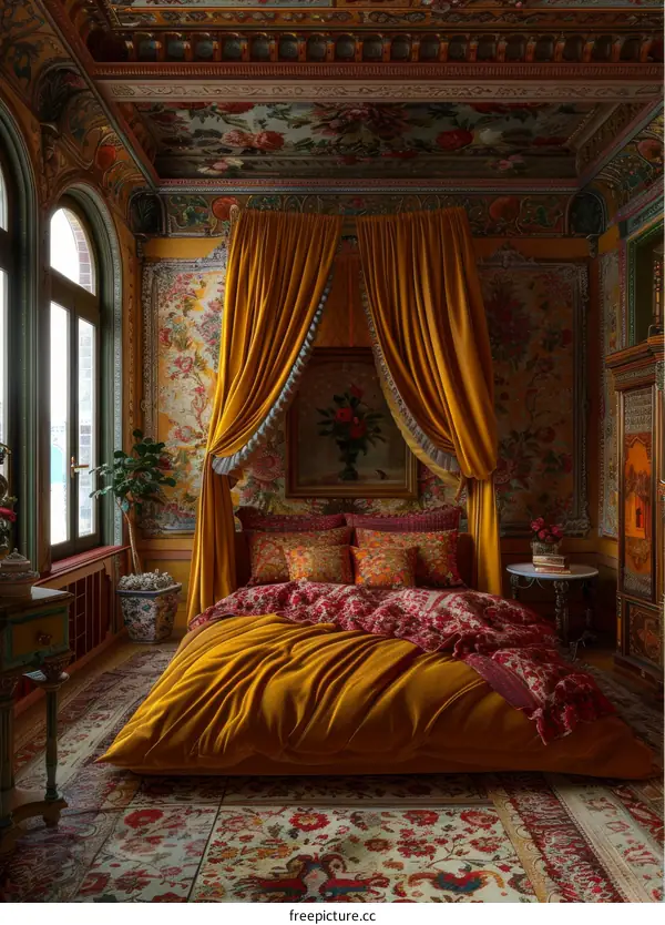 Ornate Bedroom with Rich Textures and Colors