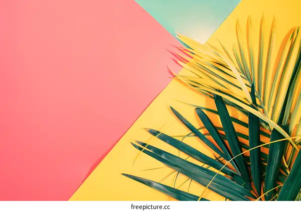 Green Palm Leaves on a Colorful Background