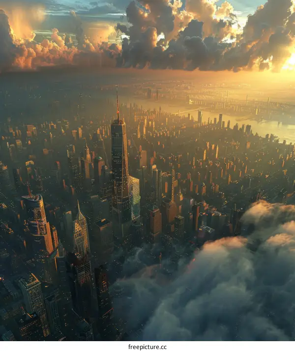 Aerial Cityscape of New York City at Sunrise