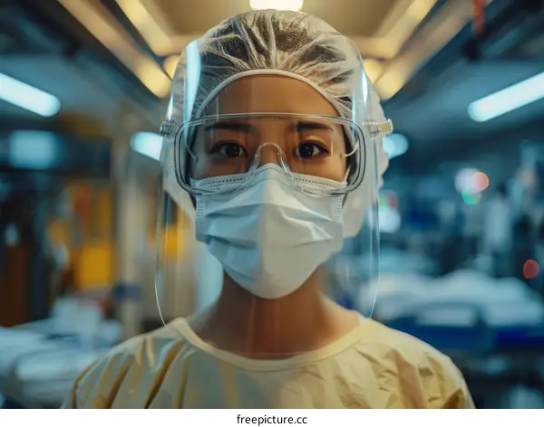 Portrait of a Female Doctor or Nurse Wearing PPE