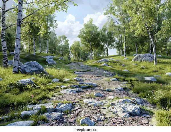 Rocky Trail through a Forest