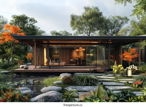 Modern Japanese Garden House Exterior Design