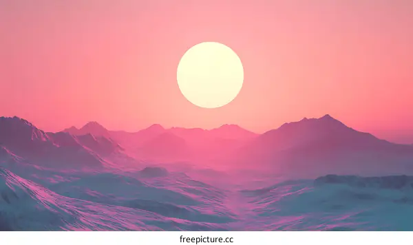 Pink Sunset over Mountain Range