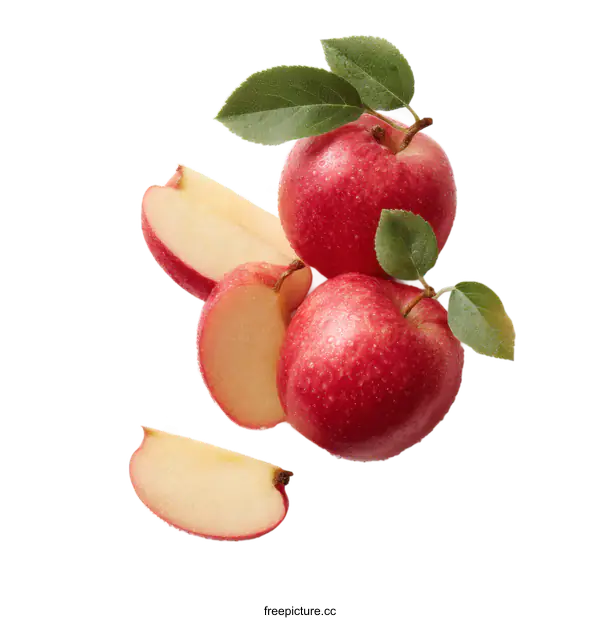 [Transparent Background PNG]Freshly Sliced Red Apples with Water Drops