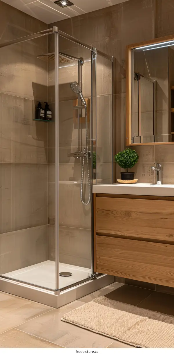 Modern Beige Bathroom with Glass Shower