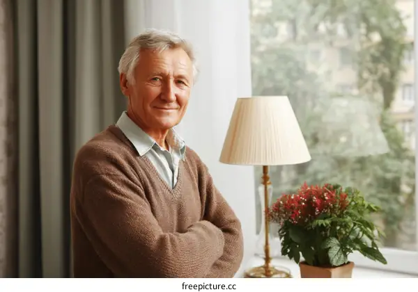 Smiling Senior Man at Home by the Window