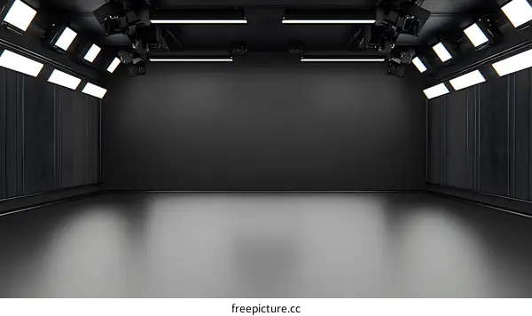 Empty Black Studio with Ceiling Lights