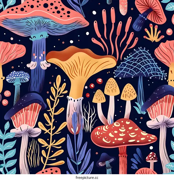 Colorful Mushroom Seamless Pattern Illustration