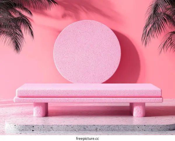 Pink Product Display Background with Palm Leaves