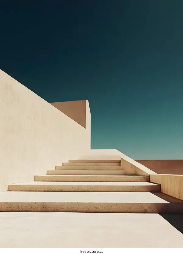 Minimalist Concrete Stairs With Blue Sky