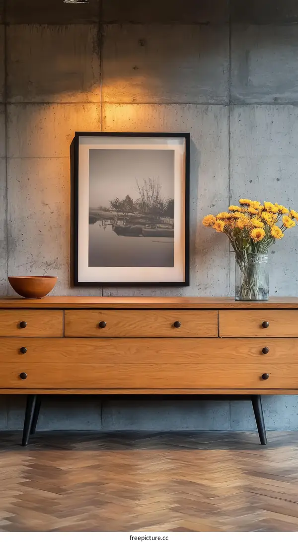 Modern Wooden Chest of Drawers with Artwork