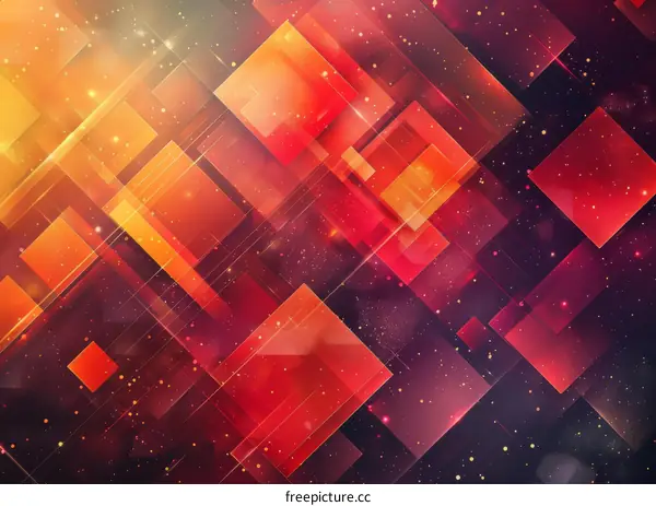 Geometric Shapes and Glowing Dots in Blazing Red on a Black Background