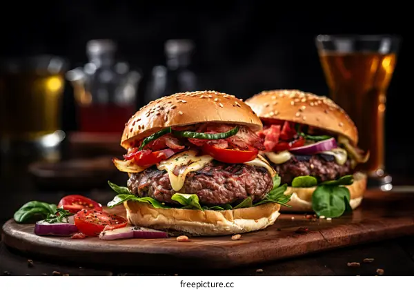 A delicious cheeseburger with bacon and tomato