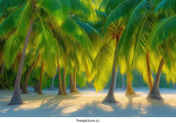 Palm trees on a beach with white sand and crystal clear water