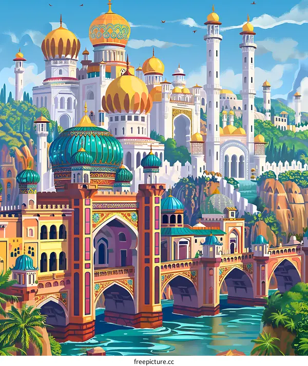 Arabic Style Architecture With Golden Domes