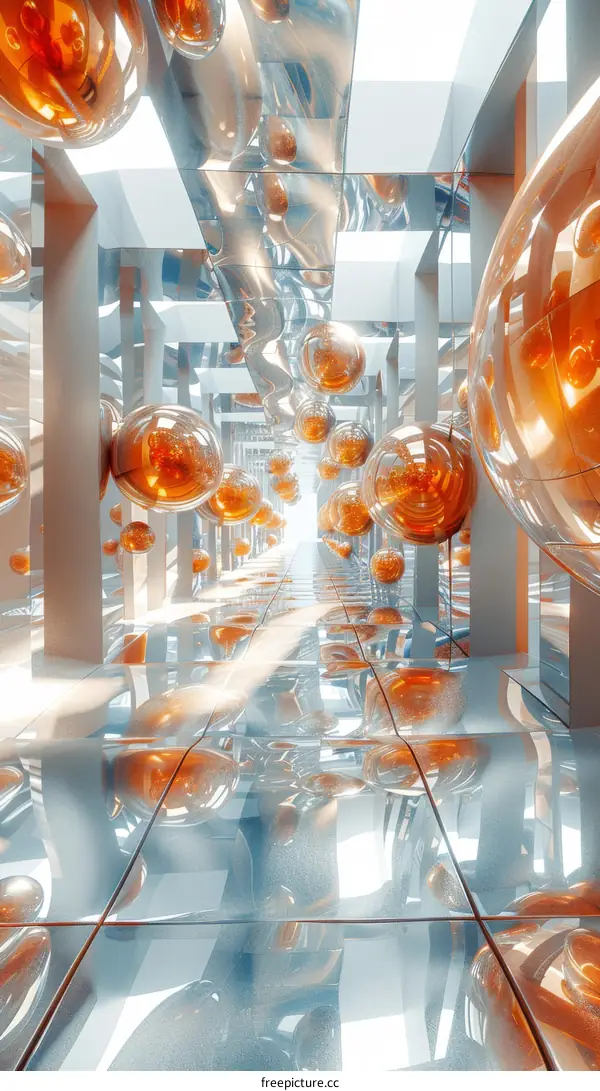 Abstract Futuristic Corridor with Ornate Glass Spheres