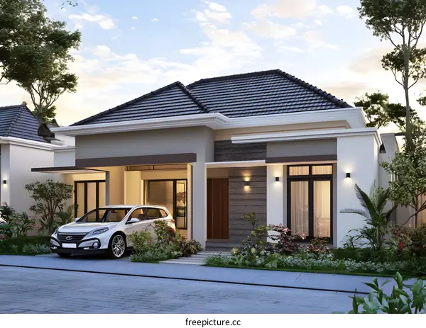 Modern House Design With Car In Front