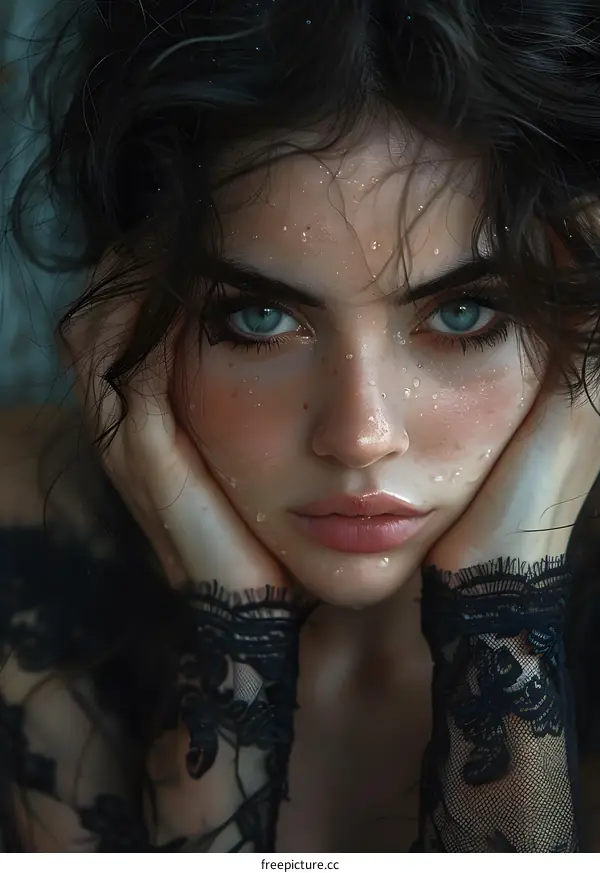 Portrait of a young woman with wet hair and freckles