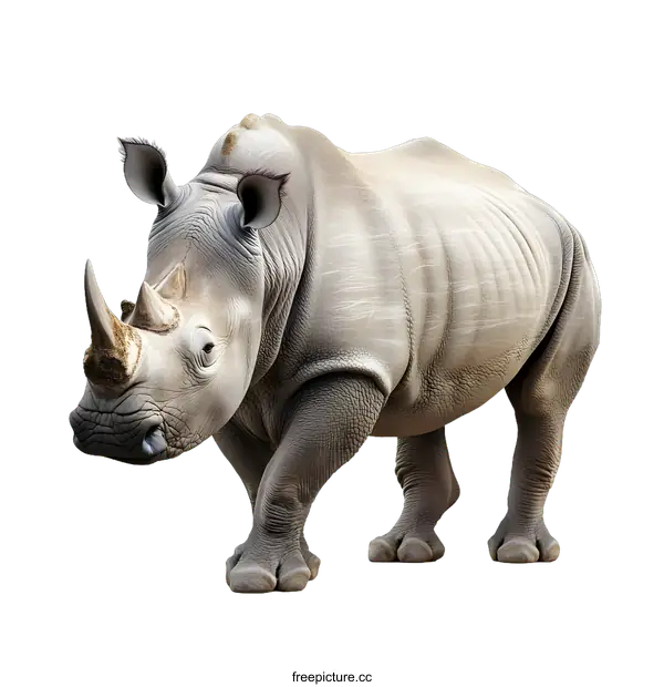 [Transparent Background PNG]White Rhinoceros Standing on White Background