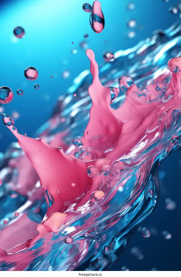 Abstract Pink Liquid Splash on Blue Background