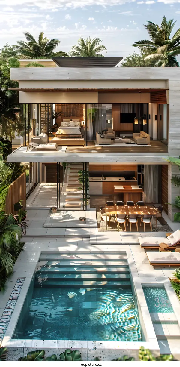 A modern villa with a swimming pool