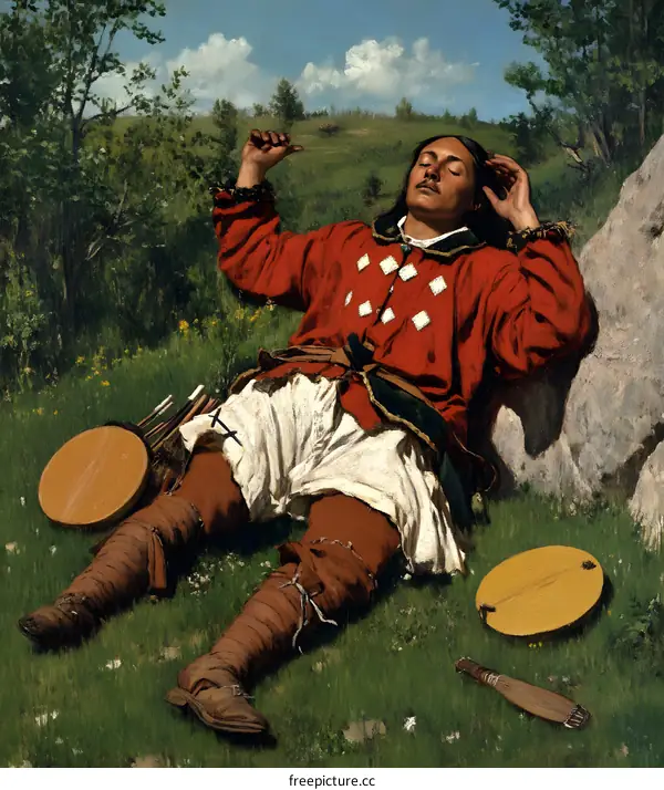 Native American Man Resting in a Field