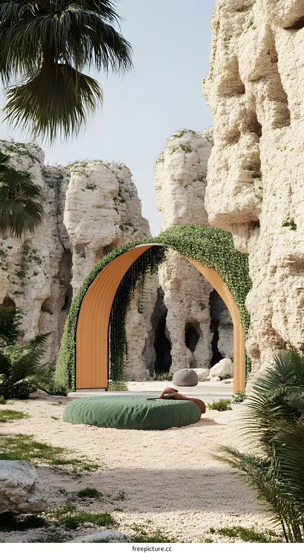 Abstract Minimalist Landscape with Arches and Stone