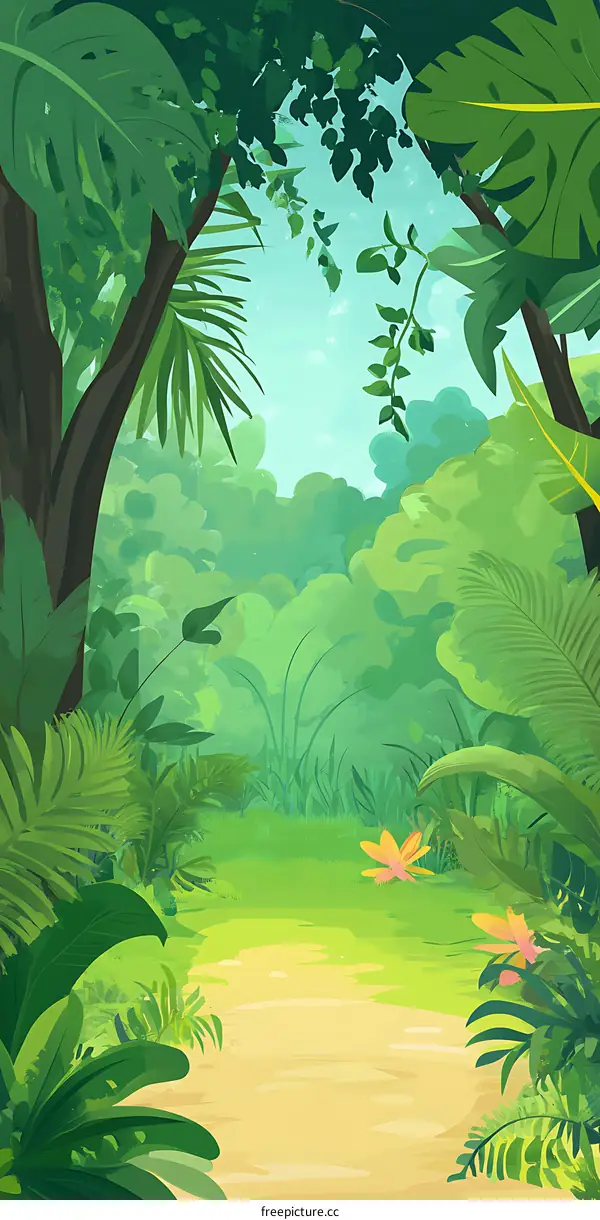 Green Lush Jungle Background with Pathway