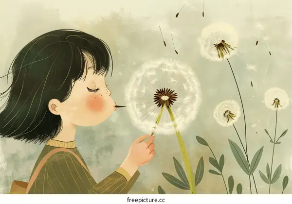 Little girl blowing dandelion