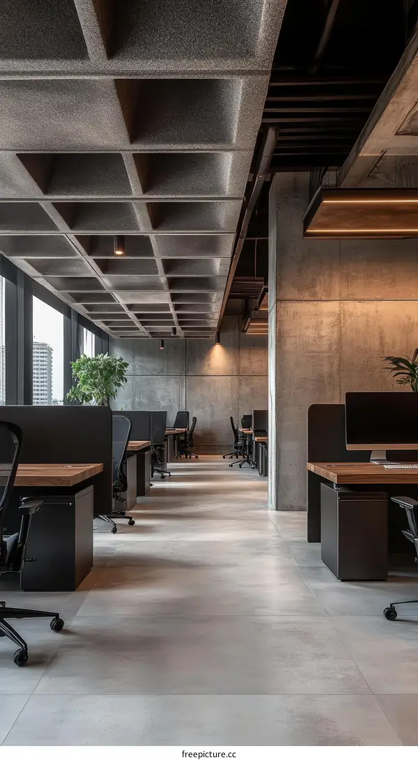 Modern Open Plan Office Workspace with Exposed Concrete