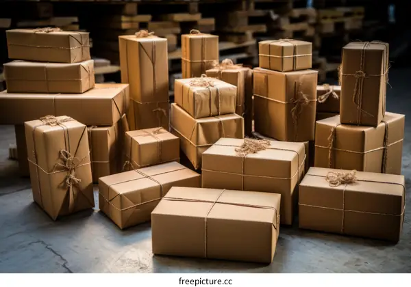 A Large Pile of Brown Paper Presents Tied with String