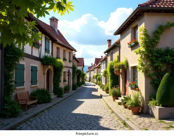 Charming European Town Street Scene