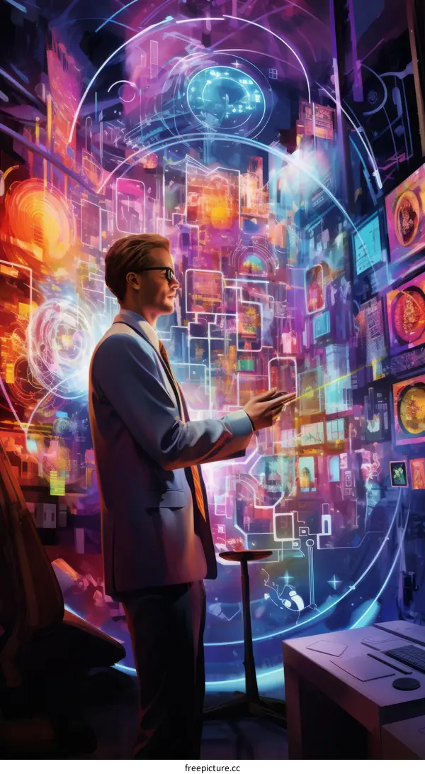 A man standing in a room filled with screens and data