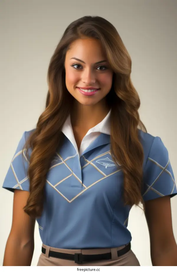 Portrait of a young woman in a blue and white checkered shirt