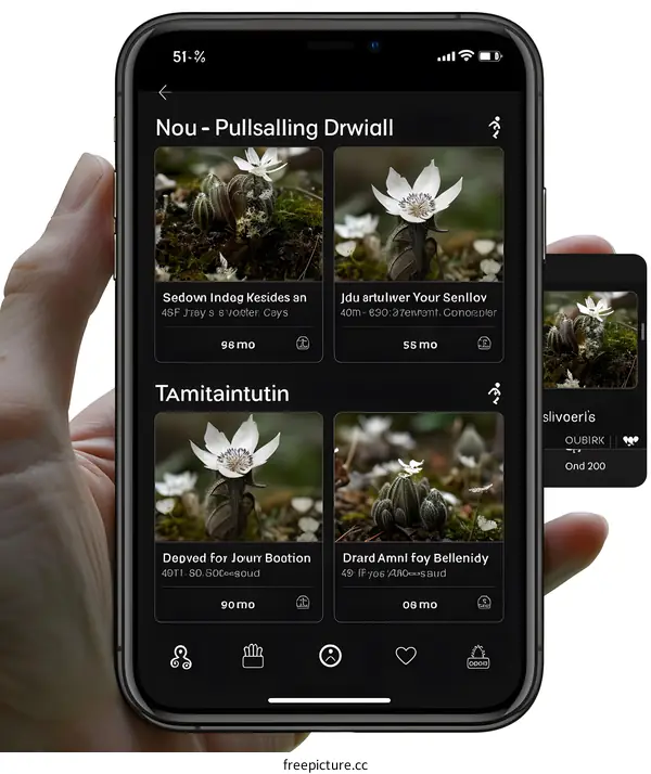 Mobile Phone Screen Showing a Flower App