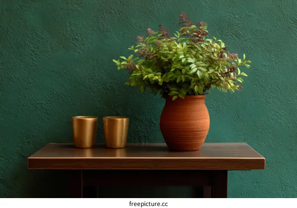 Rustic Decor with Green Wall and Terracotta Pot