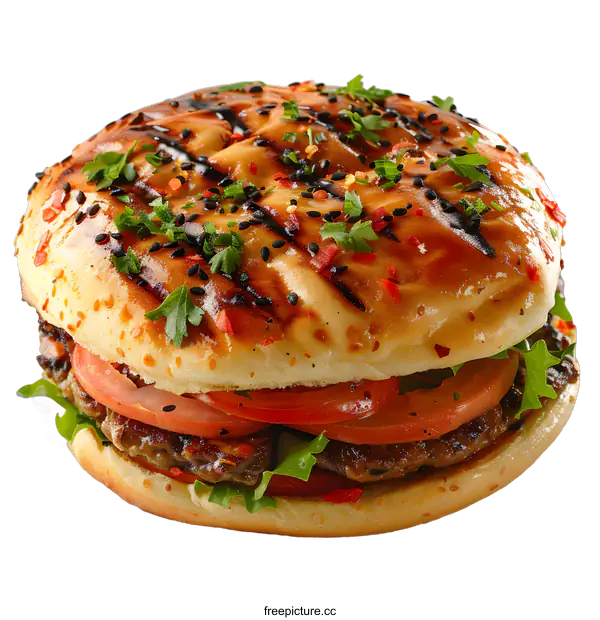 [Transparent Background PNG]Delicious Grilled Chicken Burger on White Background
