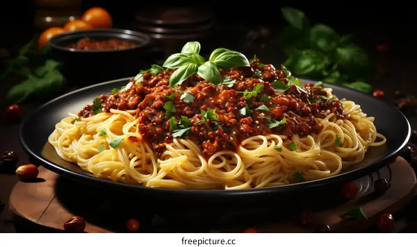 A delicious plate of spaghetti with tomato sauce and basil