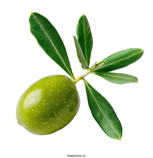 [Transparent Background PNG]Single Green Olive with Leaves