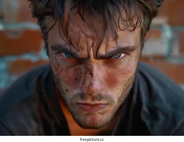 Closeup Portrait of a Man with Intense Expression