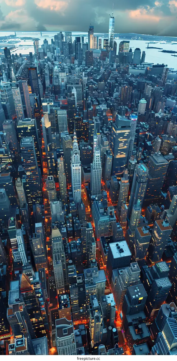 Night Lights of New York City Skyline