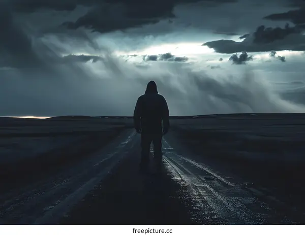 Man Standing on a Road in the Rain