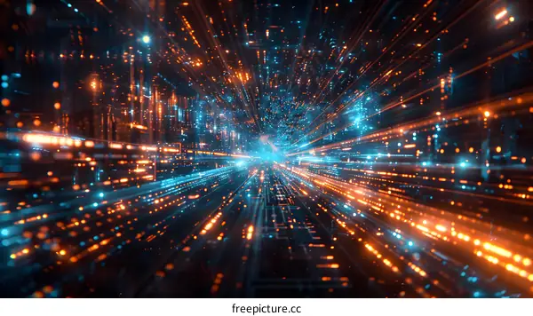 binary code blue orange technology background