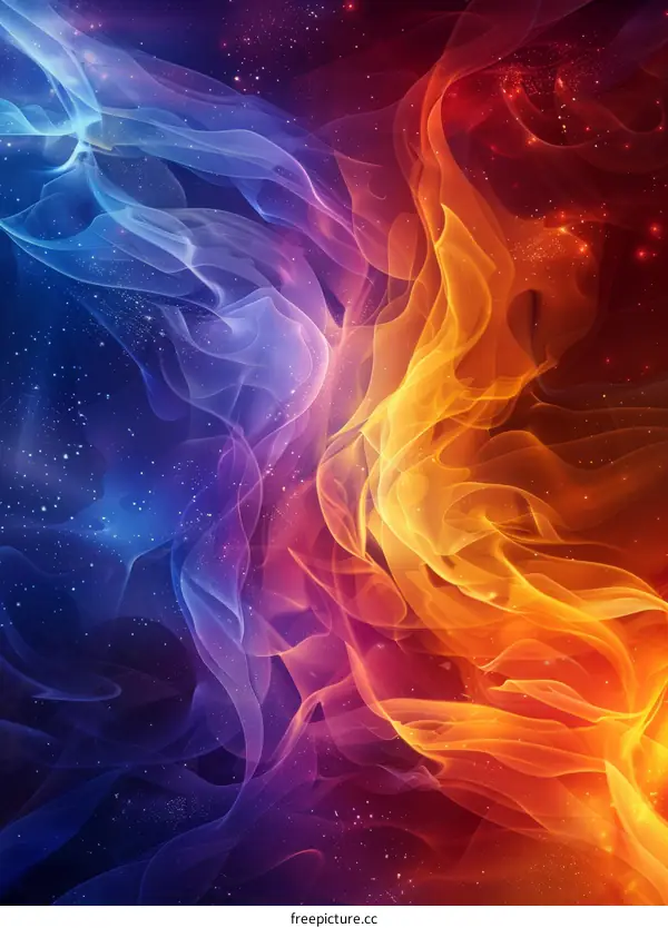 Blue and orange abstract fire and ice background