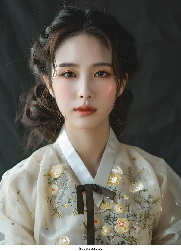 Portrait of a young Korean woman in traditional dress