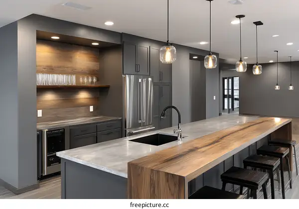 Modern Kitchen Island with Wood Countertop