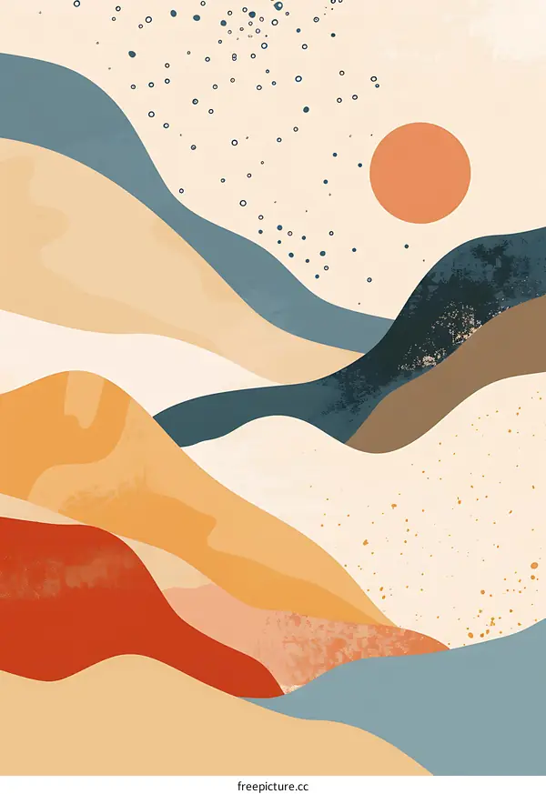 Abstract Landscape With Colorful Hills And Sun