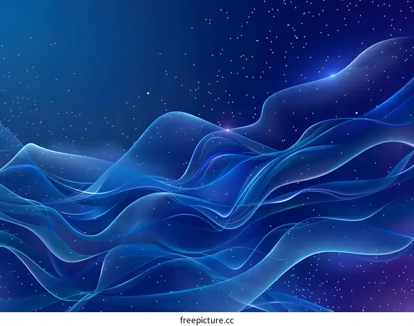 Abstract Blue Wavy Background with Glowing Stars