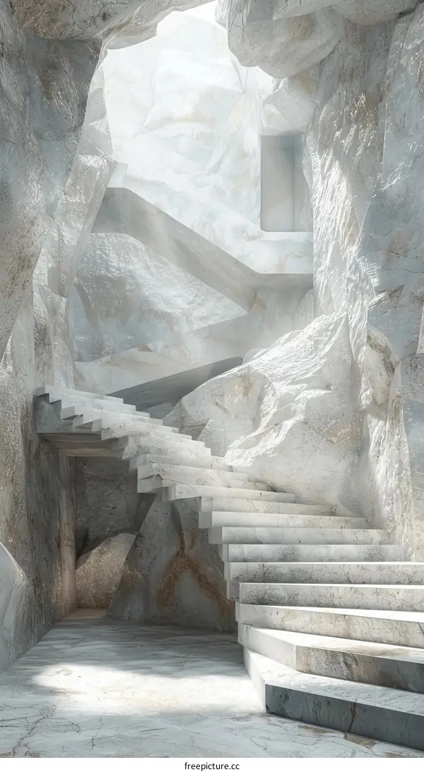 Marble Staircase in a Modern Cave-like Interior