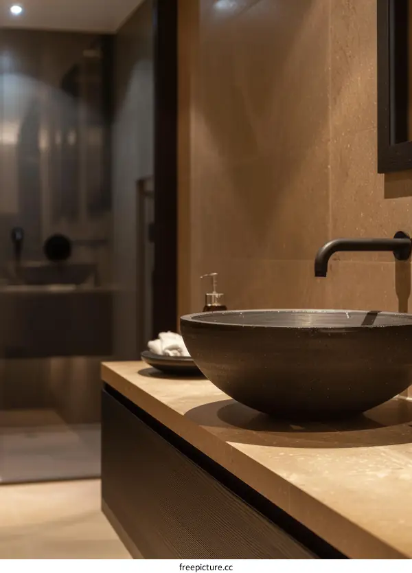 Modern Bathroom Vanity with Dark Countertop